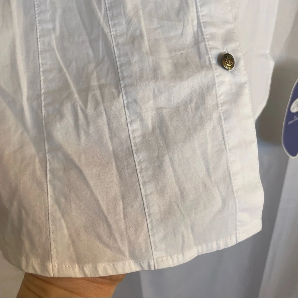 DG2 Diane Gilman Women’s Fitted White Button Down 3/4 Sleeves Shirt Blouse Small